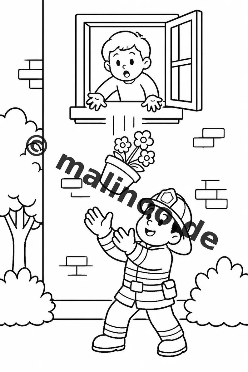 Livro de colorir infantil em estilo de quadrinhos sobre bombeiros – 100 páginas para colorir – Impresso + Folhas soltas E1/B1 (DIN A4) – Presente, atividade, calendário do Advento imagem 9