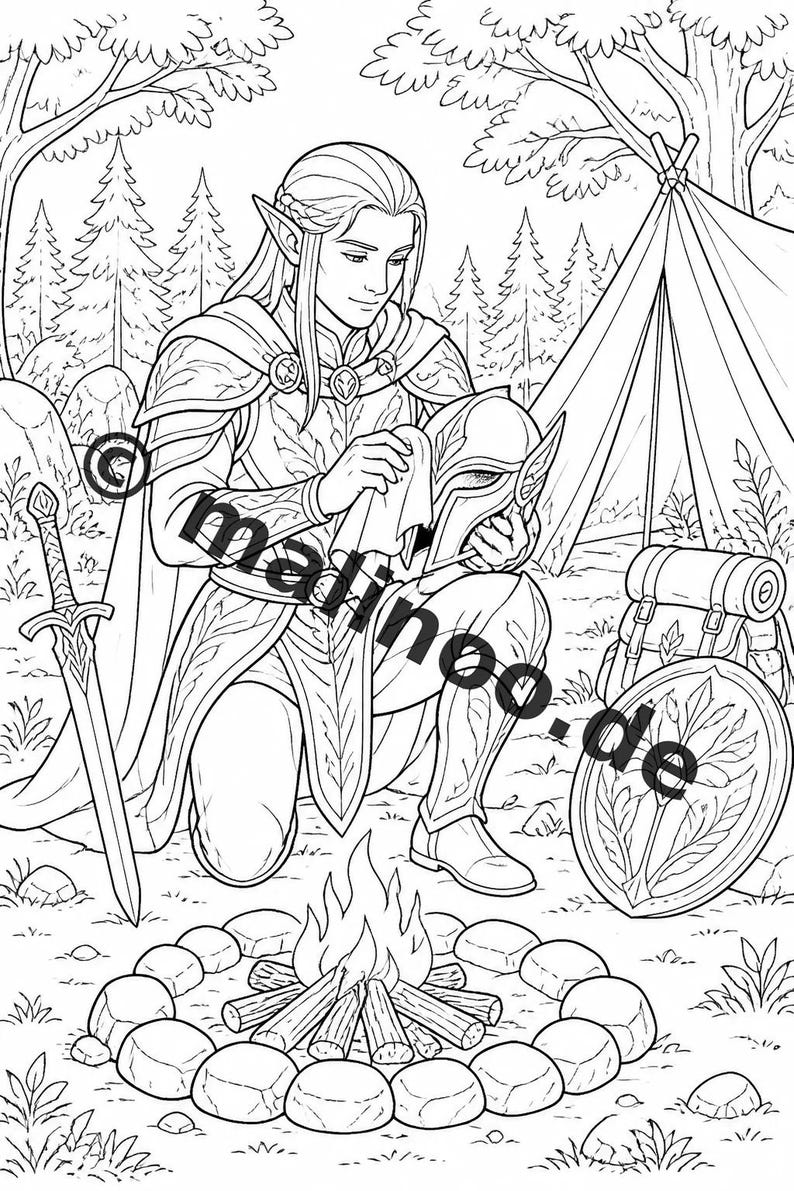 Elfen Ausmalbuch zum Ausdrucken für Kinder – Geschenk zur Einschulung und Schultüte – 50 Ausmalbilder (PDF) E2/B1 Bild 6