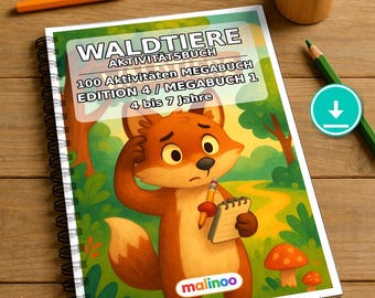 Libro di attività sugli animali della foresta per bambini – 100 pagine di puzzle e attività – Download PDF E1/B1 (DIN-A4) – Regalo, Attività, Calendario dell'Avvento