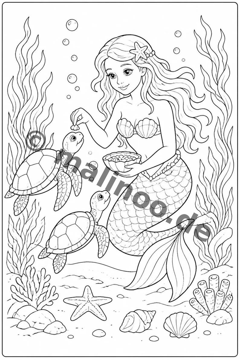 Gift idea for grandchildren and godchildren: Mermaid coloring book with 100 coloring pages (DIN A4) E6 image 11