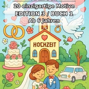 Wedding coloring book as a PDF for children – varied motifs for kindergarten and school children – 20 coloring pages E1/B3 image 2
