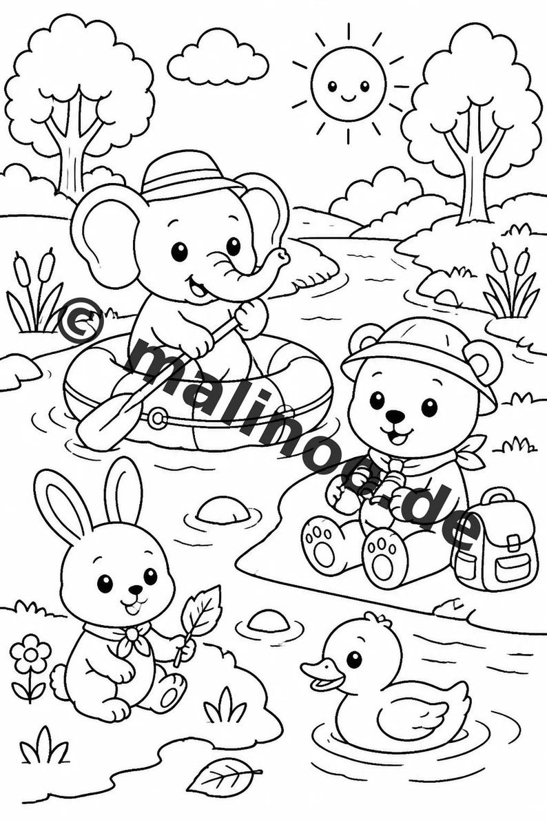 Dierenkleurboek voor kinderen – 50 kleurplaten – PDF-download E1/B1 (DIN-A4) – Cadeau, reisactiviteit, verjaardag, knutselactiviteit afbeelding 9