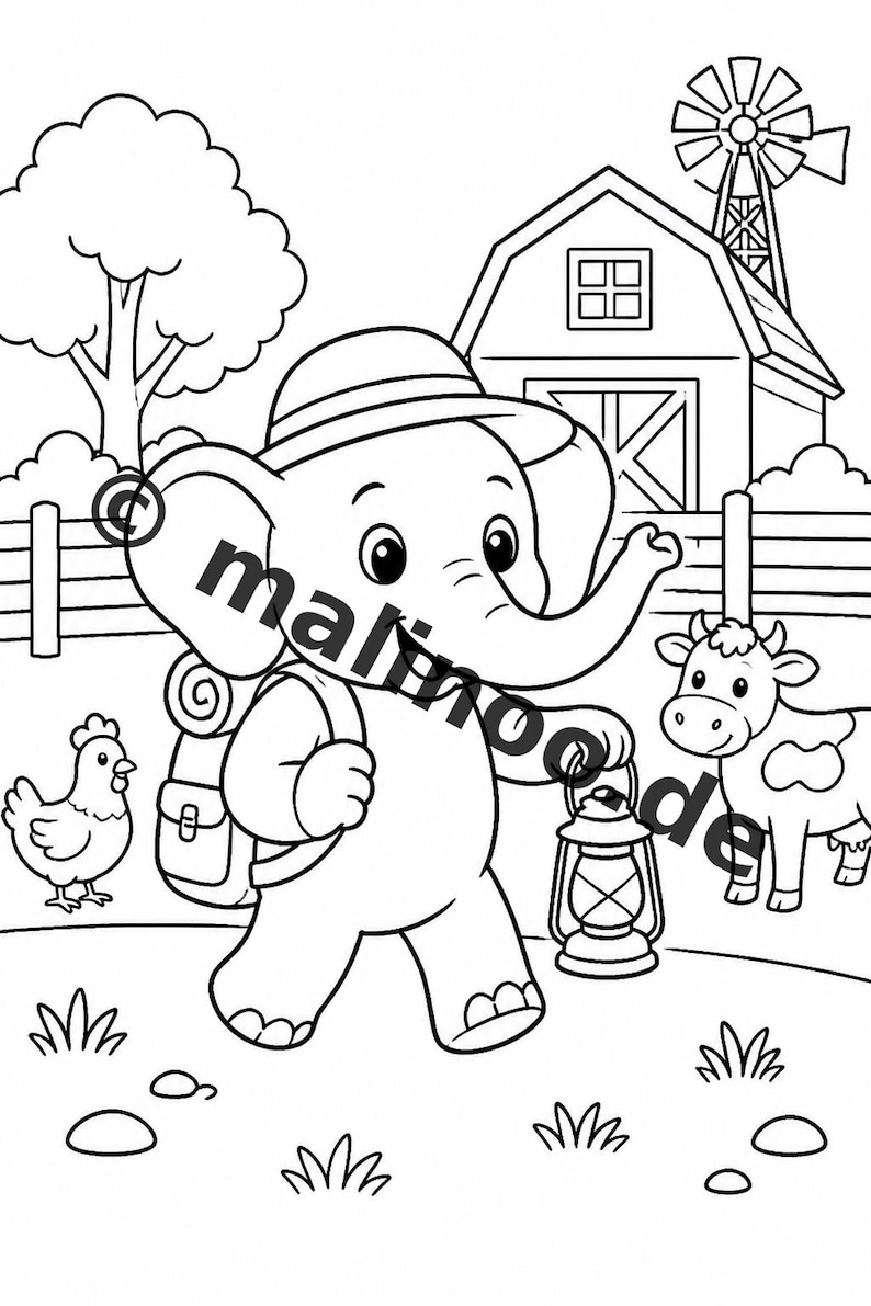 Elephant coloring book to print for children – promotes fine motor skills and concentration – 50 coloring pages (PDF) E2/B1 image 6