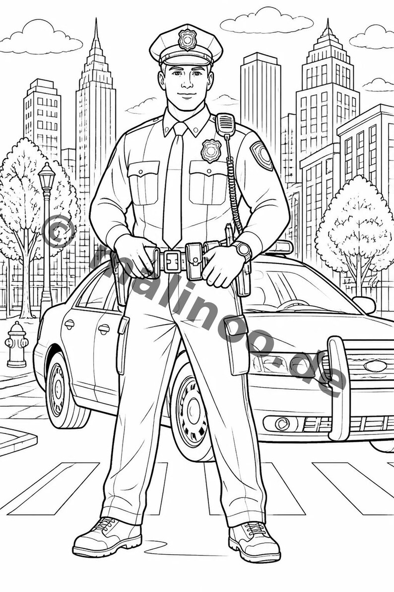 Livre de coloriage et de dessin sur le thème de la police pour les enfants de 8 ans et plus – 100 images à colorier – Petit cadeau d'anniversaire pour enfants (format A4) E1 image 4
