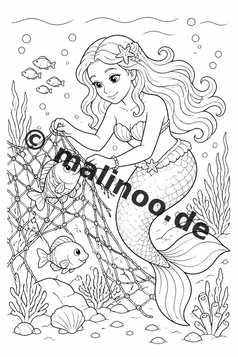 Libro para colorear de sirenas para niños – 100 páginas para colorear – Descarga en PDF E1/B4 (DIN-A4) – Regalo, actividad, calendario de adviento, cumpleaños imagen 5