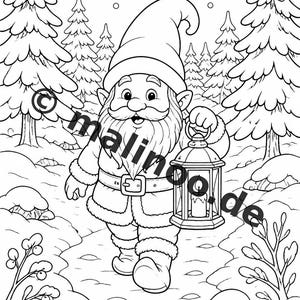 Livre de coloriage de gnomes pour enfants – 100 pages à colorier – Téléchargement PDF E1/B2 (DIN-A4) – Cadeau, activité, calendrier de l'Avent, anniversaire image 3