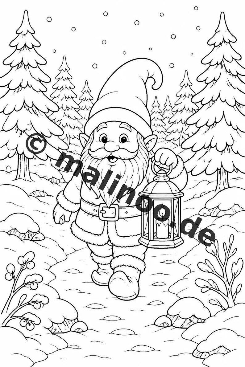 Livre de coloriage de gnomes pour enfants – 100 pages à colorier – Téléchargement PDF E1/B2 (DIN-A4) – Cadeau, activité, calendrier de l'Avent, anniversaire image 3