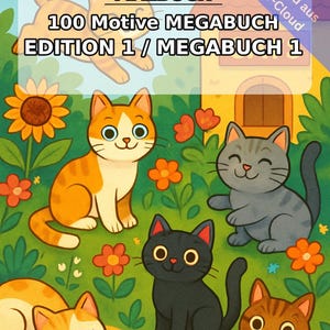 猫の塗り絵ブック PDF デジタル版ダウンロード – 子供向け塗り絵ページ100枚 – メガブック01 第1版 (DIN A4) 画像 2