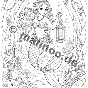 Livre de coloriage et de dessin de sirènes pour enfants – Activité pour les salles d'attente, les cabinets médicaux et les restaurants – 100 pages à colorier (format A4) E3 image 12
