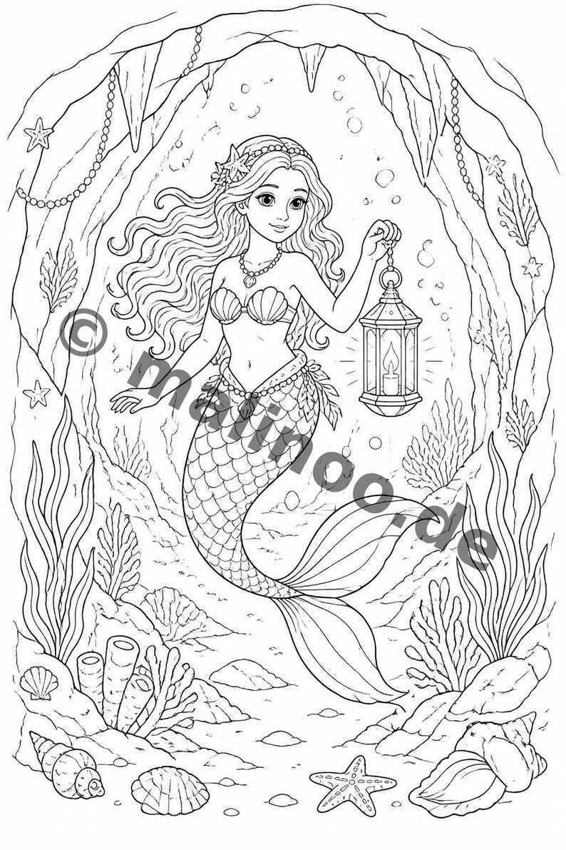 Livre de coloriage et de dessin de sirènes pour enfants – Activité pour les salles d'attente, les cabinets médicaux et les restaurants – 100 pages à colorier (format A4) E3 image 12
