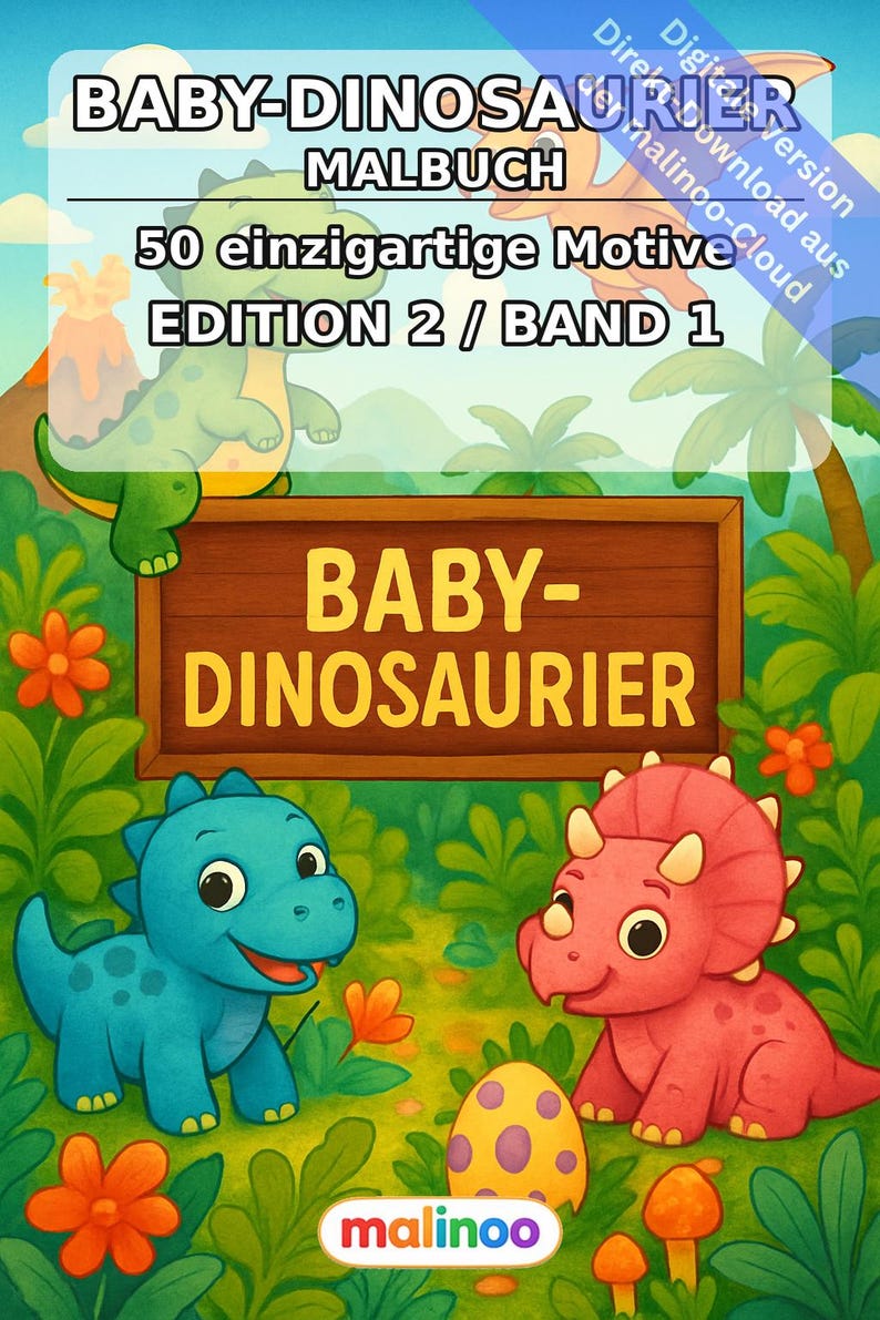 Libro para colorear de dinosaurios bebés en formato PDF (descarga digital): 50 páginas para colorear para niños – Volumen 1, Edición 1 (DIN A4) imagen 2