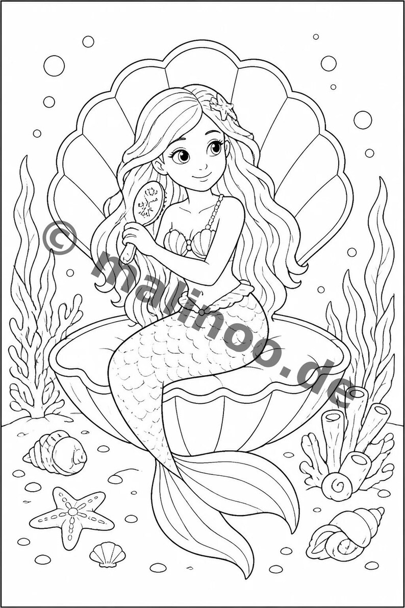 Gift idea for grandchildren and godchildren: Mermaid coloring book with 100 coloring pages (DIN A4) E6 image 5