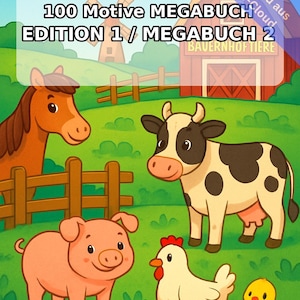 農場ぬりえブック PDF デジタル版ダウンロード – 子供向けぬりえ100ページ – メガブック02 第1版 (DIN A4) 画像 2