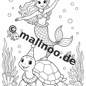 Meerjungfrauen Malbuch Kinder – 100 Ausmalbilder – PDF Download E1/B5 (DIN-A4) – Geschenk, Beschäftigung, Adventskalender, Geburtstag Bild 8