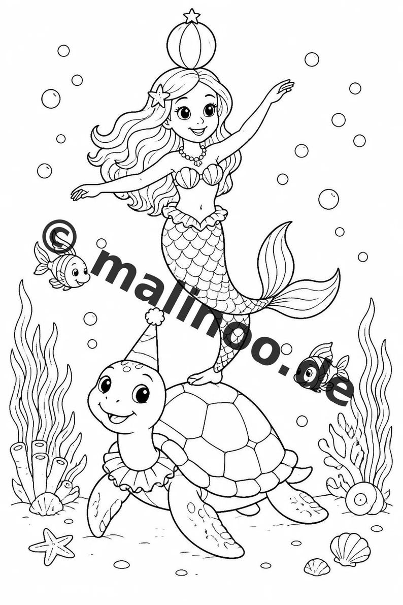 Meerjungfrauen Malbuch Kinder – 100 Ausmalbilder – PDF Download E1/B5 (DIN-A4) – Geschenk, Beschäftigung, Adventskalender, Geburtstag Bild 8