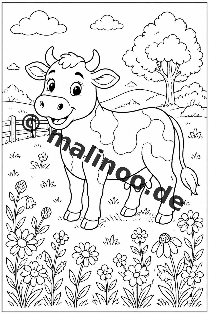Målarbok med bondgårdsmotiv, PDF, digital nedladdning – 50 målarbilder för barn – Volym 2, Utgåva 1 (DIN-A4) bild 3