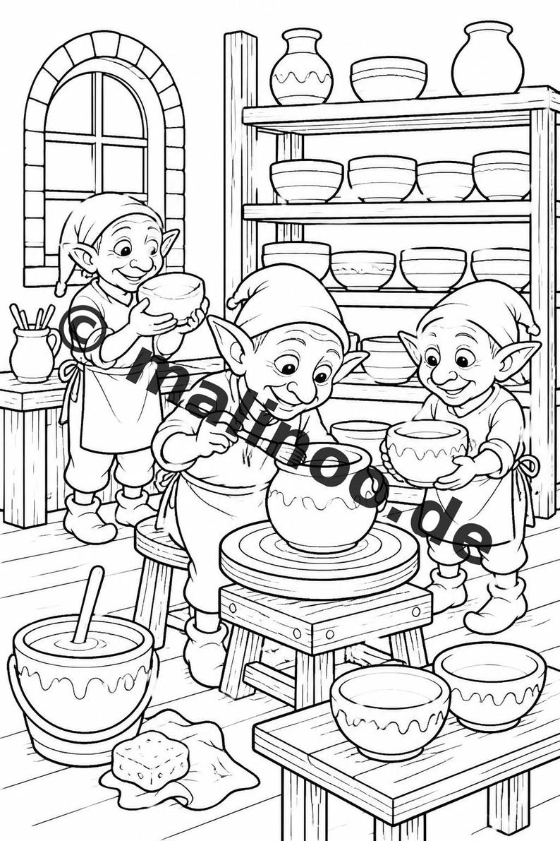 Libro para colorear de elfos para niños – 20 páginas para colorear – Impreso y encuadernado E1/B1 (DIN-A5) – Recuerdo de fiesta, regalo, fiesta de cumpleaños infantil, obsequio para invitados imagen 10
