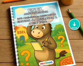 Esel Aktivitätsbuch Kinder – 100 Rätsel- und Aktivitätsseiten – PDF Download E1/B1 (DIN-A4) – Geschenk, Beschäftigung, Adventskalender