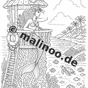 Meerjungfrauen Malbuch Kinder – 100 Ausmalbilder – gedruckt+lose E1/B1 (DIN-A4) – Geschenk, Beschäftigung, Adventskalender, Geburtstag Bild 9