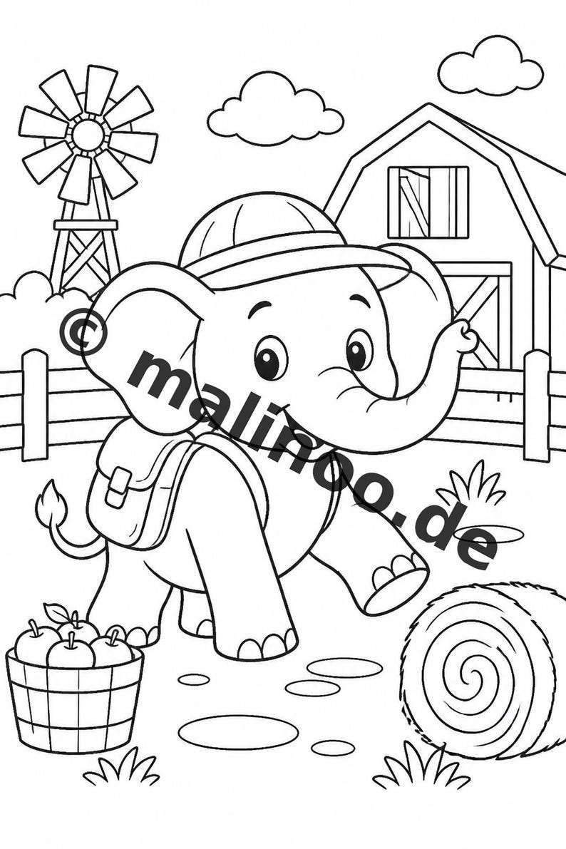 Elephant Coloring Book for Children – 100 Coloring Pages – PDF Download E1/B1 (DIN-A4) – Gift, Activity, Advent Calendar, Birthday image 6
