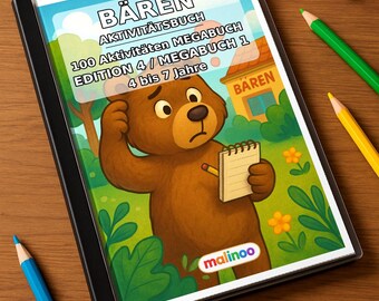 Bären Aktivitätsbuch Kinder – 100 Rätsel- und Aktivitätsseiten – gedruckt+gebunden E1/B1, 2-seitig (DIN-A4) – Geschenk, Beschäftigung