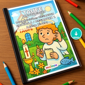 Taufe Knobelbuch zum Ausdrucken für Kinder – passendes Geschenk für 8-jährige Kinder – 100 Rätsel- und Aktivitätsseiten (PDF) E1 Bild 1