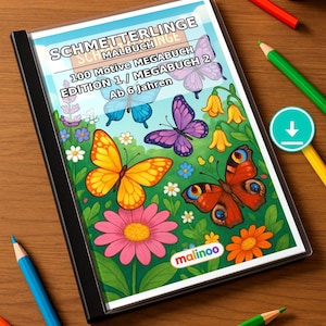 100 vlinderontwerpen om in te kleuren voor kinderen vanaf 6 jaar – Activiteit voor kleuters en peuters – Printbare kleurplaten (PDF) E2 afbeelding 1