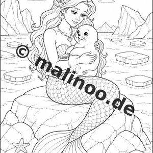 Libro para colorear de sirenas para niños – 100 páginas para colorear – Descarga en PDF E1/B4 (DIN-A4) – Regalo, actividad, calendario de adviento, cumpleaños imagen 4