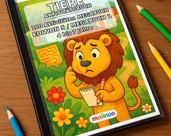 Tiere Aktivitätsbuch Kinder – 100 Rätsel- und Aktivitätsseiten – gedruckt+gebunden E1/B1, 1-seitig (DIN-A4) – Geschenk, Beschäftigung