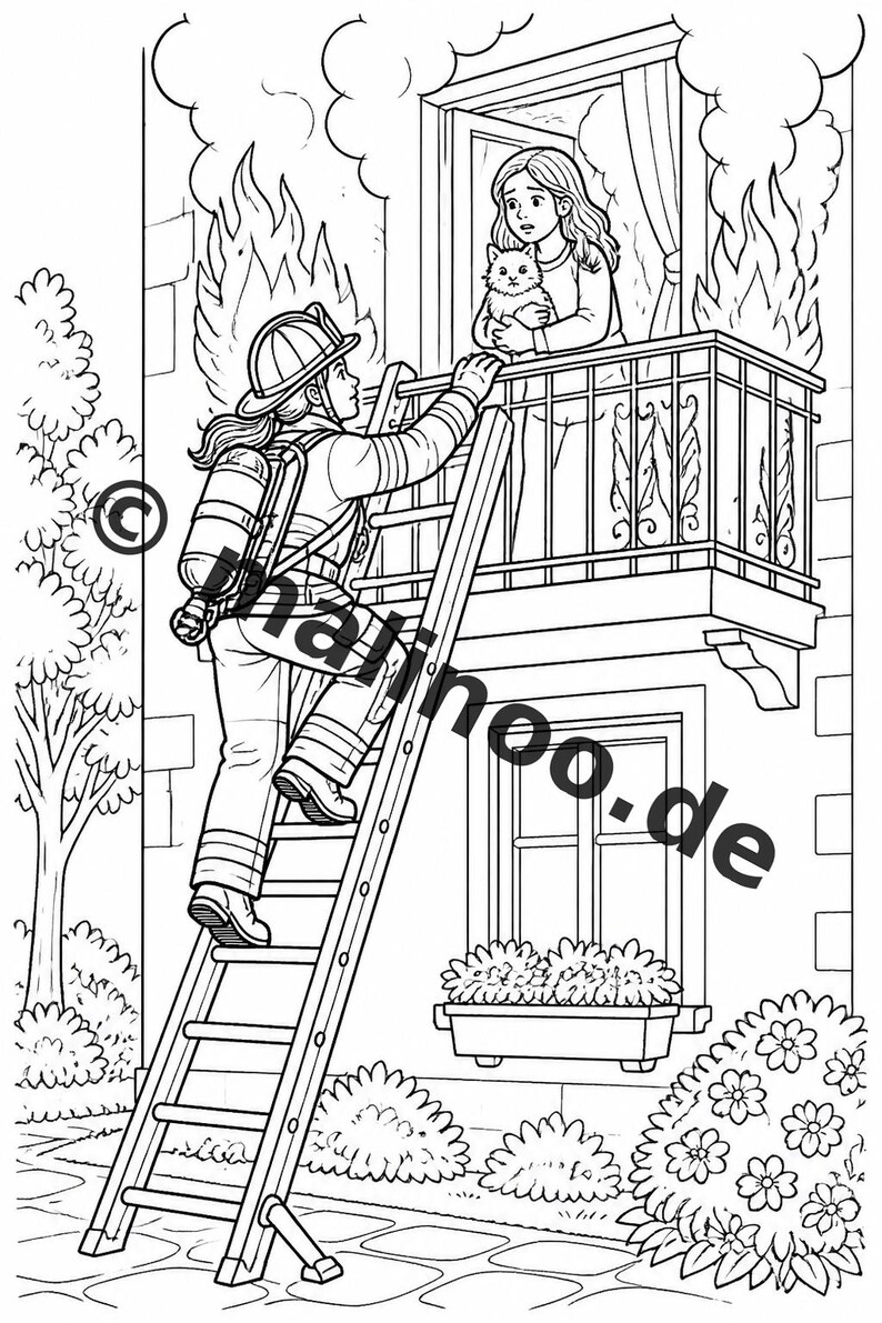 Feuer Malbuch Kinder – 20 Ausmalbilder – PDF Download E1/B3 (DIN-A4) – Mitgebsel, Geschenk, Kindergeburtstag, Gastgeschenk Bild 7