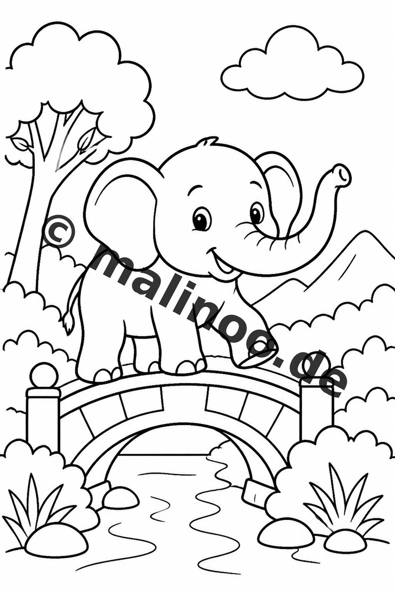 Elephant coloring book as a PDF for ages 3 and up – 100 pictures to color – printable template for home use, unlimited prints E2 image 10