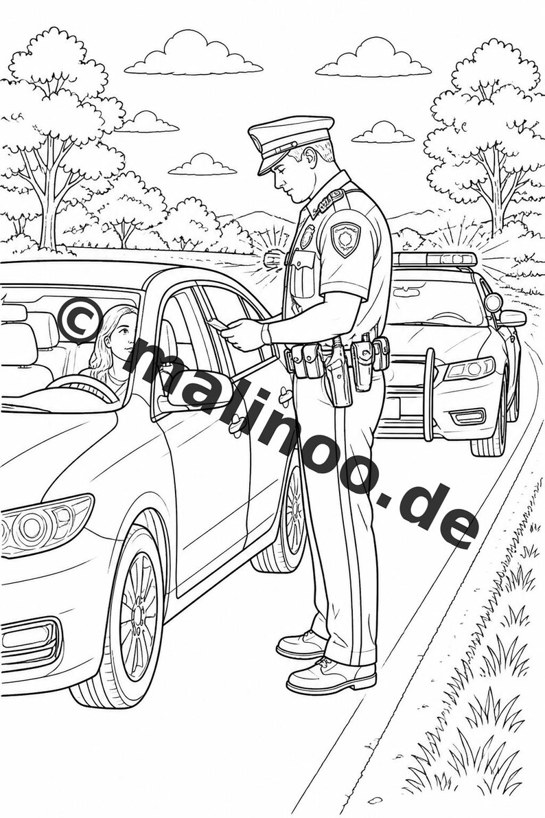 Livre de coloriage Police pour enfants – 50 pages à colorier – Téléchargement PDF E1/B3 (DIN-A4) – Cadeau, activité de voyage, anniversaire, loisirs image 19