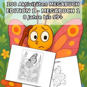 Activiteitenboek met vlinders voor kinderen – 100 puzzel- en activiteitenpagina's – Gedrukt + losse pagina's E1/B1 (DIN A4) – Cadeau, Activiteitenboek afbeelding 2