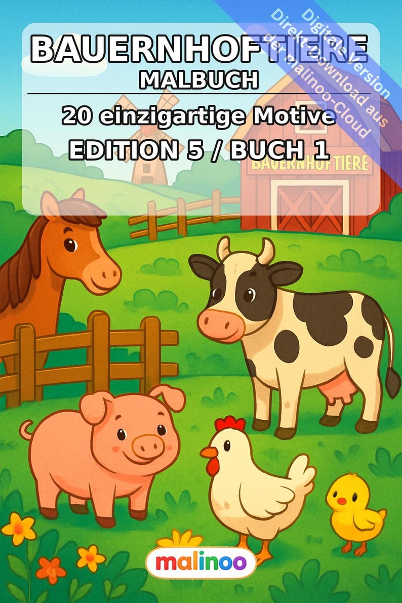 Bauernhof Malbuch PDF Download digital – 20 Ausmalbilder für Kinder – Buch 01 Edition 1 (DIN-A4) Bild 2