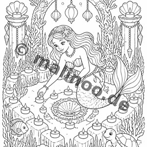 100 Motive Meerjungfrauen zum Ausmalen ab 6 Jahren – kleines Ostergeschenk für Kinder – Malbuch zum Ausmalen (DIN-A4) E5 Bild 3