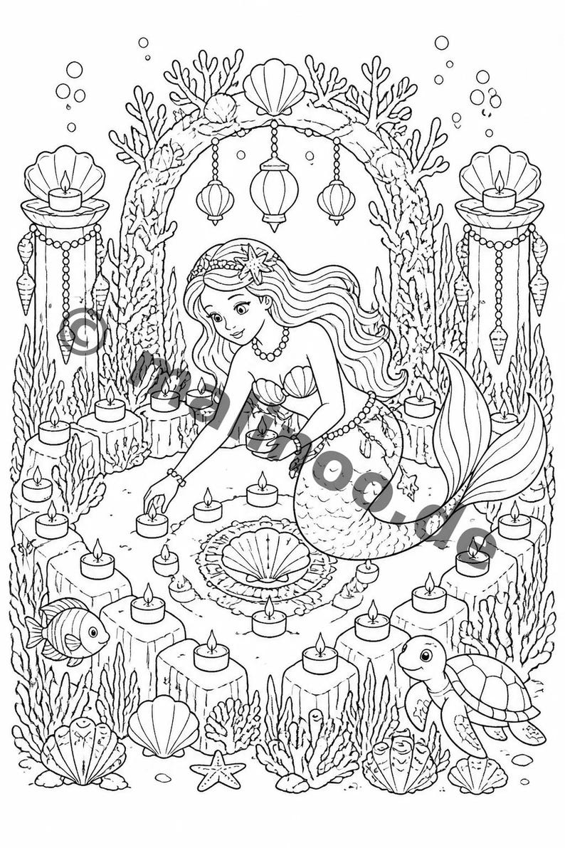 100 Motive Meerjungfrauen zum Ausmalen ab 6 Jahren – kleines Ostergeschenk für Kinder – Malbuch zum Ausmalen (DIN-A4) E5 Bild 3