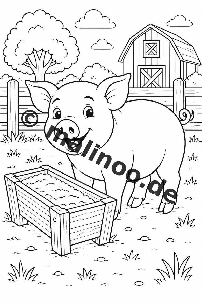 Målarbok med bondgårdsmotiv, PDF, digital nedladdning – 50 målarbilder för barn – Volym 2, Utgåva 1 (DIN-A4) bild 5