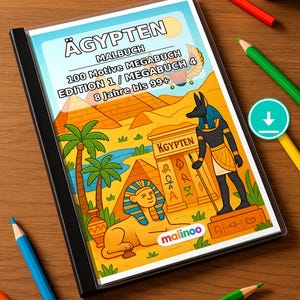 Ägypten Malbuch Kinder – 100 Ausmalbilder – PDF Download E1/B4 (DIN-A4) – Geschenk, Beschäftigung, Adventskalender, Geburtstag Bild 1