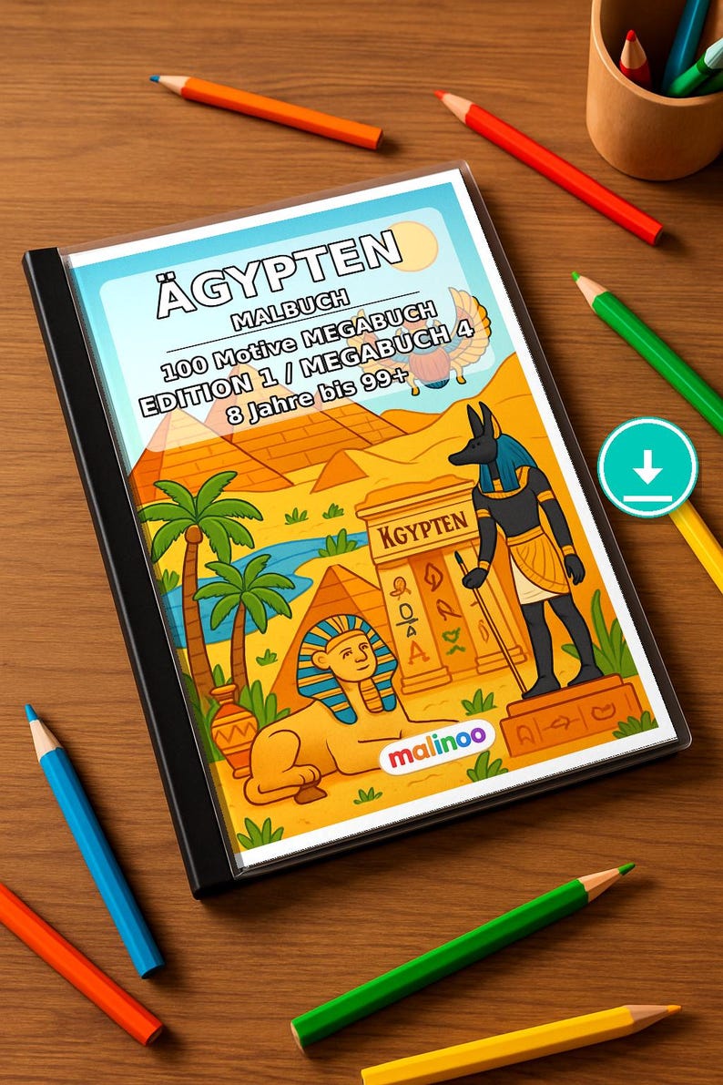 Ägypten Malbuch Kinder – 100 Ausmalbilder – PDF Download E1/B4 (DIN-A4) – Geschenk, Beschäftigung, Adventskalender, Geburtstag Bild 1