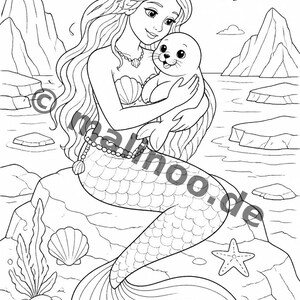 Gift idea for grandchildren and godchildren: Mermaid coloring book with 100 coloring pages (DIN A4) E6 image 15
