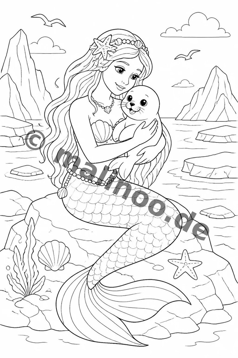 Gift idea for grandchildren and godchildren: Mermaid coloring book with 100 coloring pages (DIN A4) E6 image 15