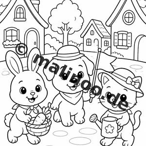 Dierenkleurboek voor kinderen – 50 kleurplaten – PDF-download E1/B1 (DIN-A4) – Cadeau, reisactiviteit, verjaardag, knutselactiviteit afbeelding 5