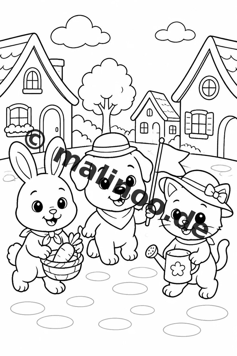 Dierenkleurboek voor kinderen – 50 kleurplaten – PDF-download E1/B1 (DIN-A4) – Cadeau, reisactiviteit, verjaardag, knutselactiviteit afbeelding 5