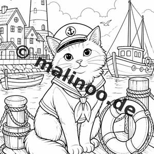 Katzen Malbuch Kinder – 50 Ausmalbilder – PDF Download E1/B1 (DIN-A4) – Geschenk, Reisebeschäftigung, Geburtstag, Beschäftigung Bild 12