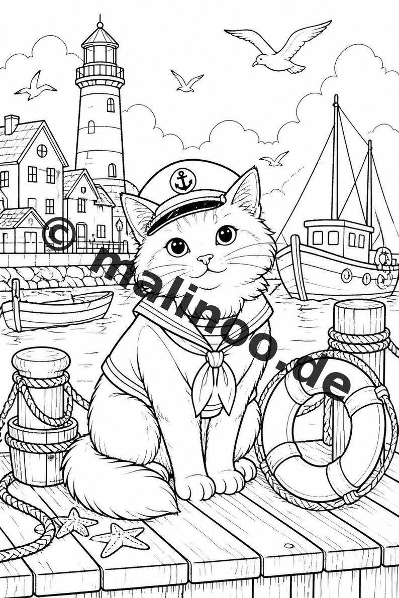 Katzen Malbuch Kinder – 50 Ausmalbilder – PDF Download E1/B1 (DIN-A4) – Geschenk, Reisebeschäftigung, Geburtstag, Beschäftigung Bild 12