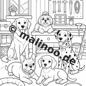 Hunde Malbuch Kinder – 100 Ausmalbilder – PDF Download E1/B1 (DIN-A4) – Geschenk, Beschäftigung, Adventskalender, Geburtstag Bild 6