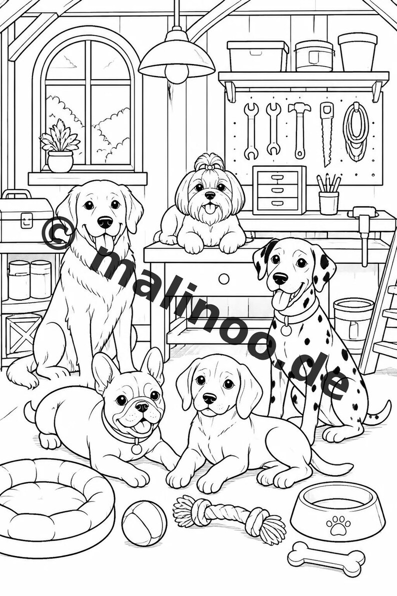Hunde Malbuch Kinder – 100 Ausmalbilder – PDF Download E1/B1 (DIN-A4) – Geschenk, Beschäftigung, Adventskalender, Geburtstag Bild 6