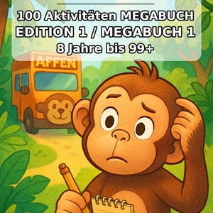 Werkbladen met apenthema voor kinderen vanaf 8 jaar – Direct te downloaden als PDF – Lastminute cadeau – 100 pagina's E1 afbeelding 2
