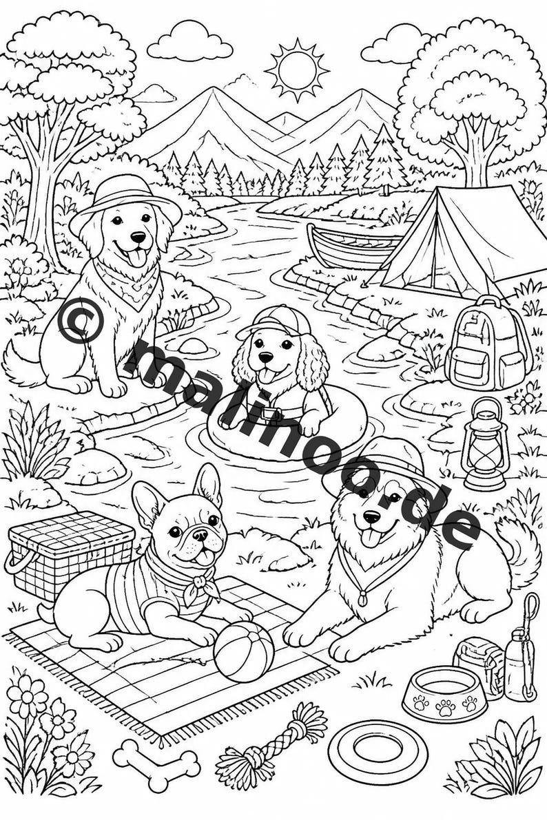 Hunde Malbuch Kinder – 100 Ausmalbilder – PDF Download E1/B1 (DIN-A4) – Geschenk, Beschäftigung, Adventskalender, Geburtstag Bild 4