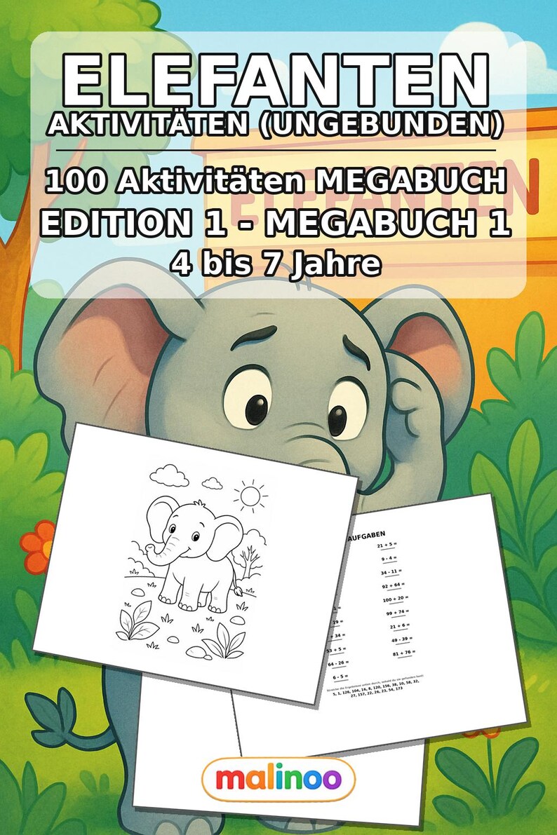 Elephant Activity Book for Children – 100 Puzzle and Activity Pages – Printed + Loose E1/B1 (DIN A4) – Gift, Activity, Advent Calendar image 2